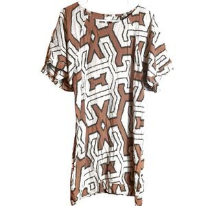 Bel Kazan Graphic Tan and White Short Sleeve Dress Size Medium 📦
